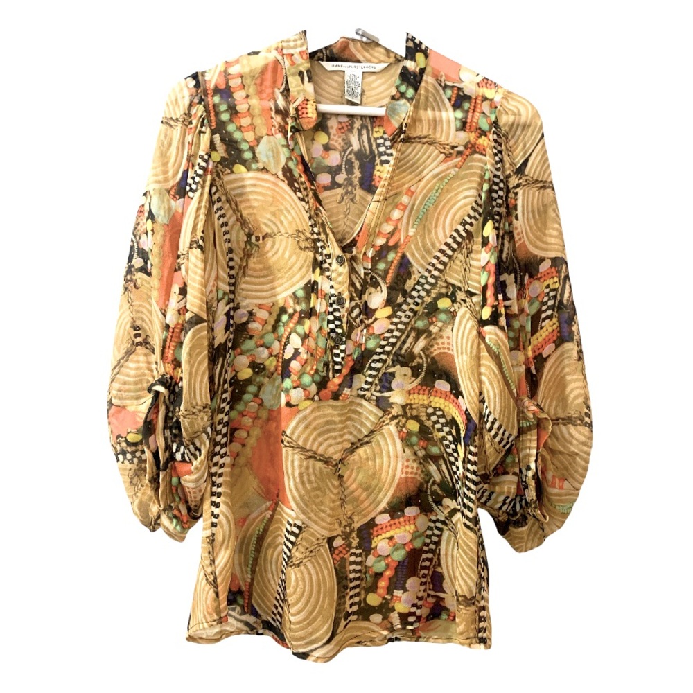 Diane von Furstenberg Syrah Blouse 100% Silk Multi Color 0 All Over Print Career
